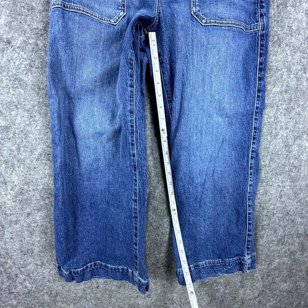 J Crew Wide Crop Jeans Womens 30P Blue Whiskered Denim Cotton Stretch High Rise - Picture 5 of 8